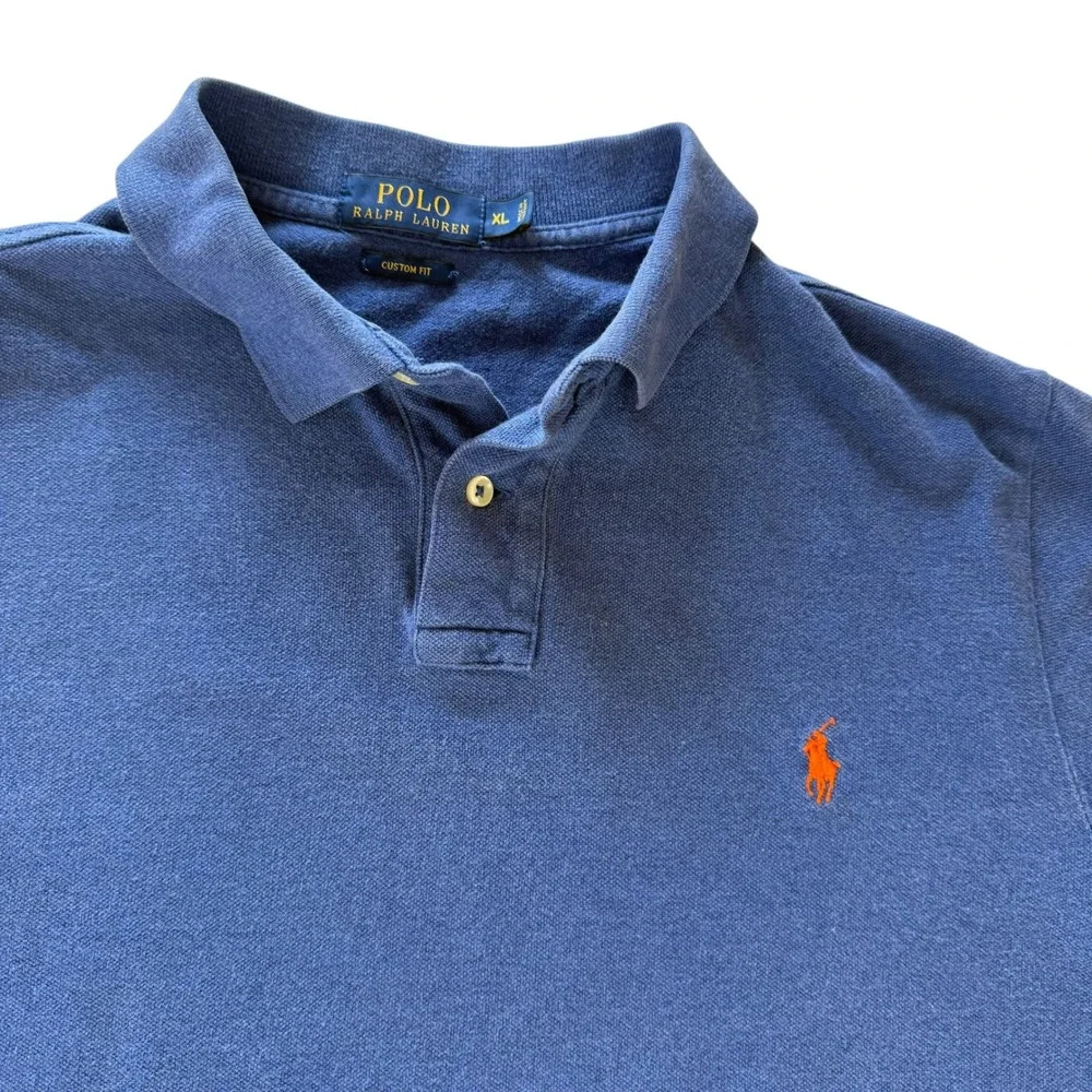 Polo Ralph Lauren Blue Custom Fit Short Sleeve Polo Shirt Orange Pony XL